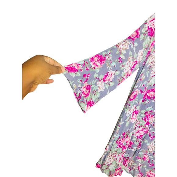 Umgee USA Pink Purple Floral Trapeze Mini Dress 3/4 Sleeve Relaxed Hippie XL - Picture 5 of 8